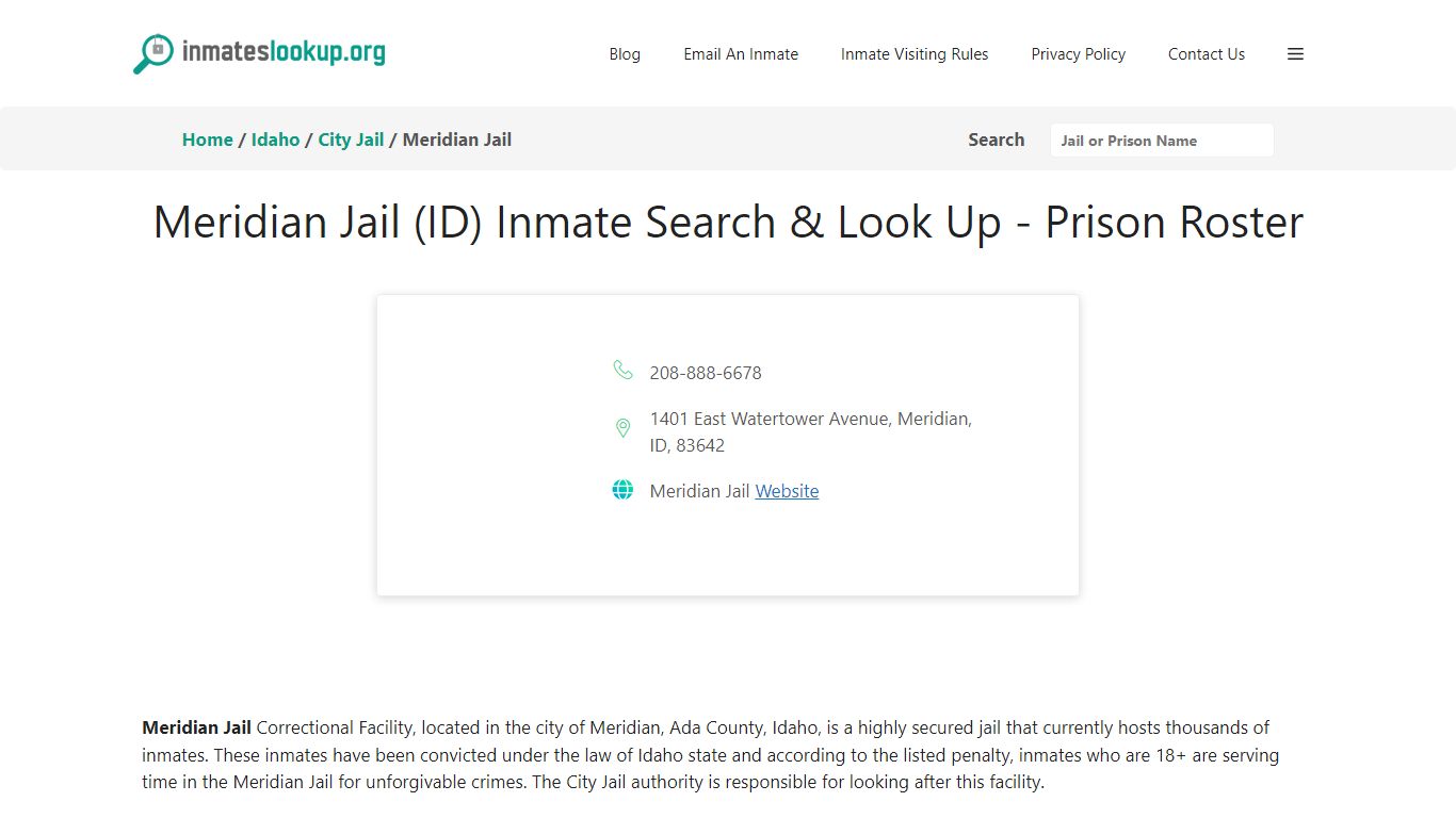 Meridian Jail (ID) Inmate Search & Look Up - Prison Roster