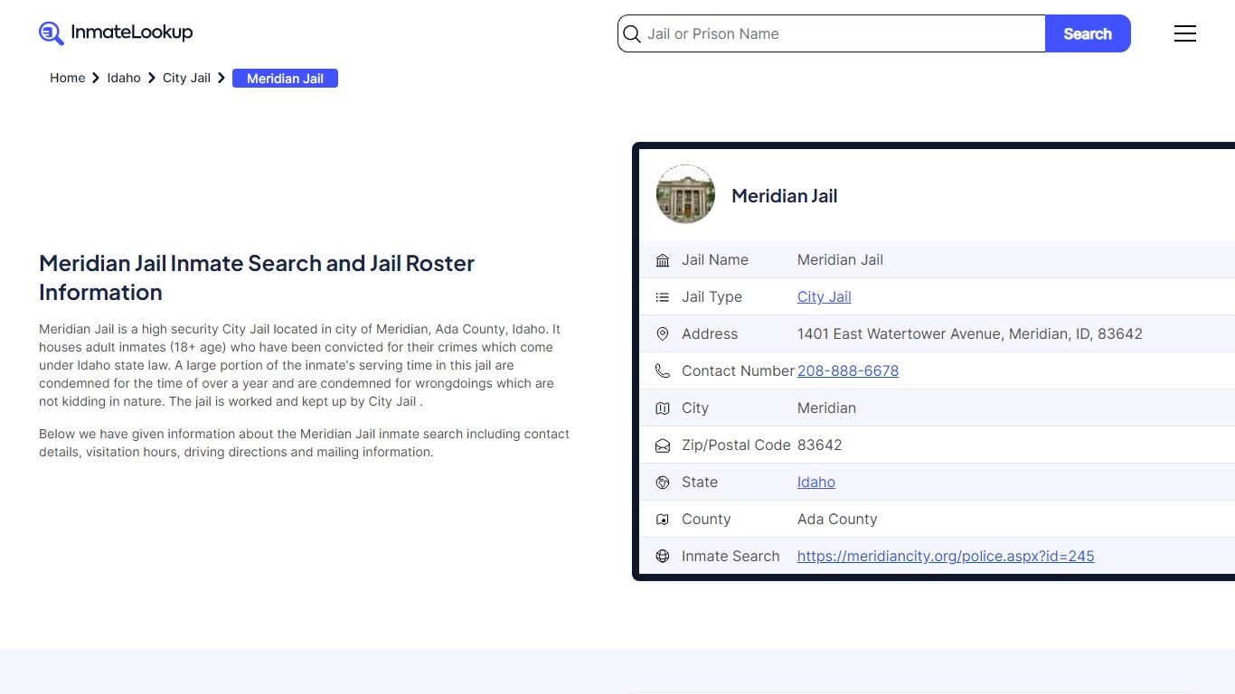 Meridian Jail (ID) Inmate Search Idaho - Inmate Lookup